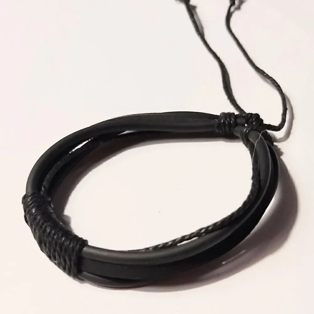 Men's bracelet leather layered black new d51